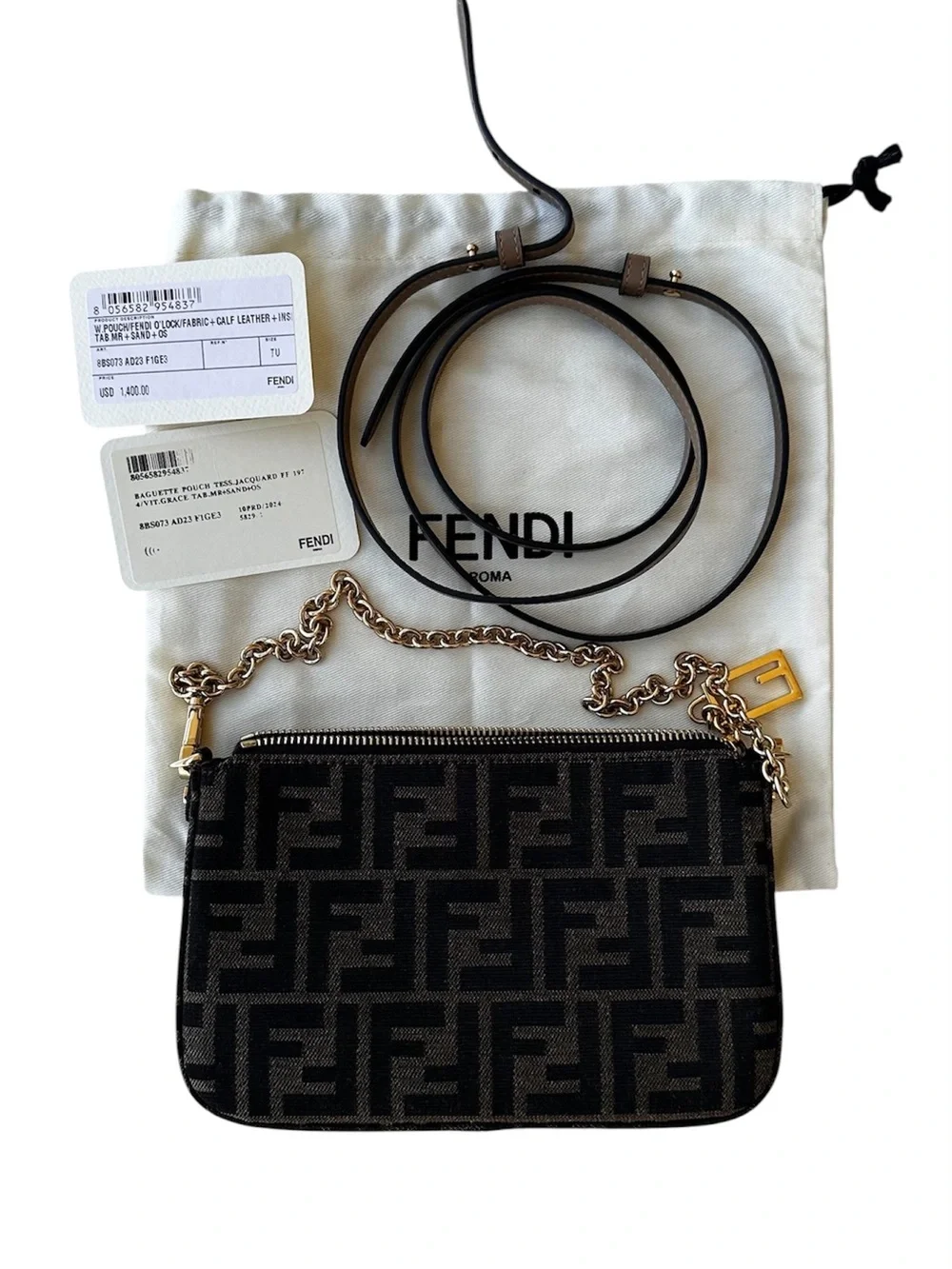 Fendi Tube Pouch Brown Jacquard Bag